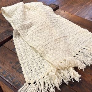 Handmade Chunky Crotchet Knit Cream Textured Knit Fringe Scarf 60”x18”